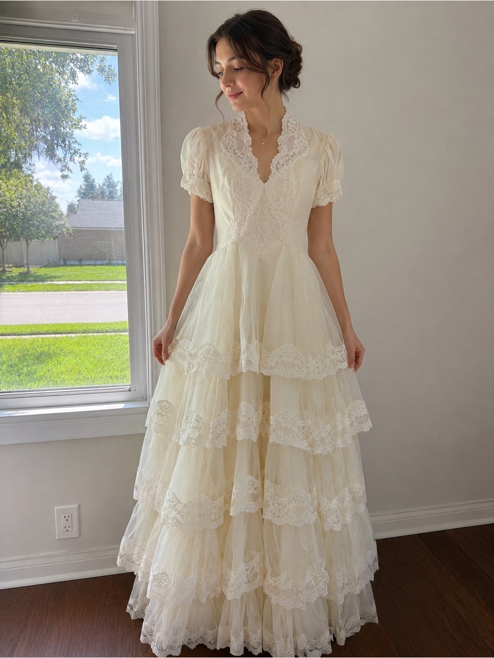 Vintage 1960s Handmade Lace Wedding Dress